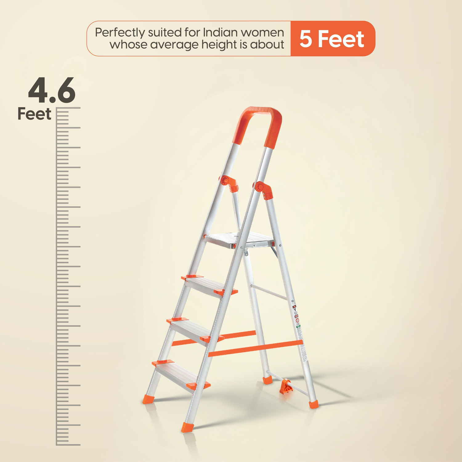 Image of ProHome 4 Steps Premium Heavy Platform Aluminum Ladder for Household with 5 Anti Skid shoes Aluminium Ladder