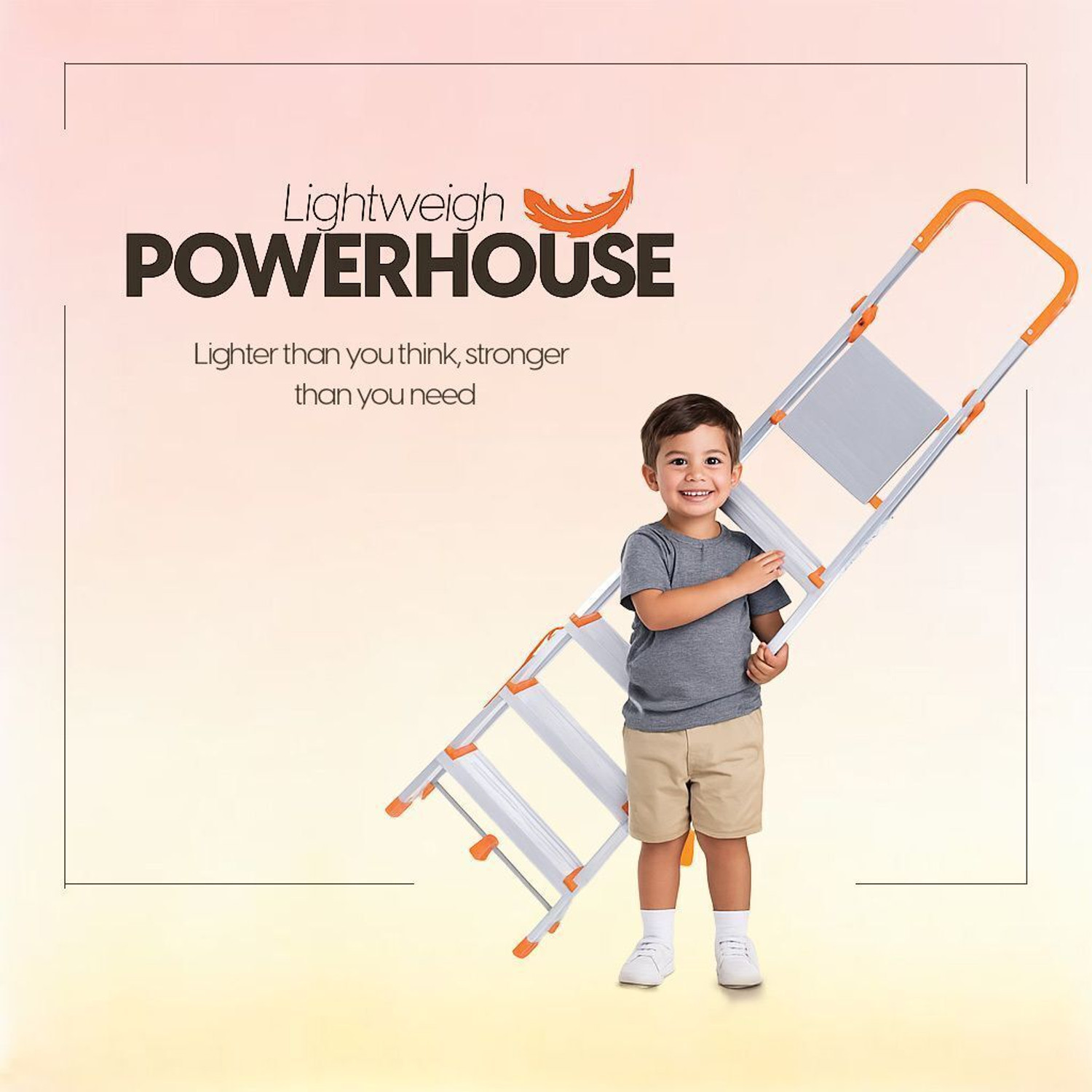 Image of ProHome 8 Steps Premium Heavy Platform Aluminum Ladder for Household with 5 Anti Skid shoes Aluminium Ladder