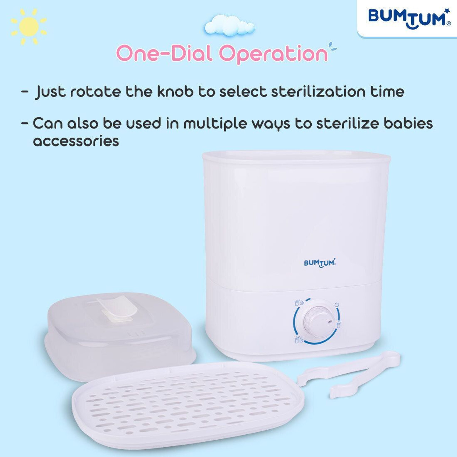 Image of BUMTUM 6 Bottle Sterilizer With Dryer For Baby Milk Bottles and Accessories Steam - 6 Slots