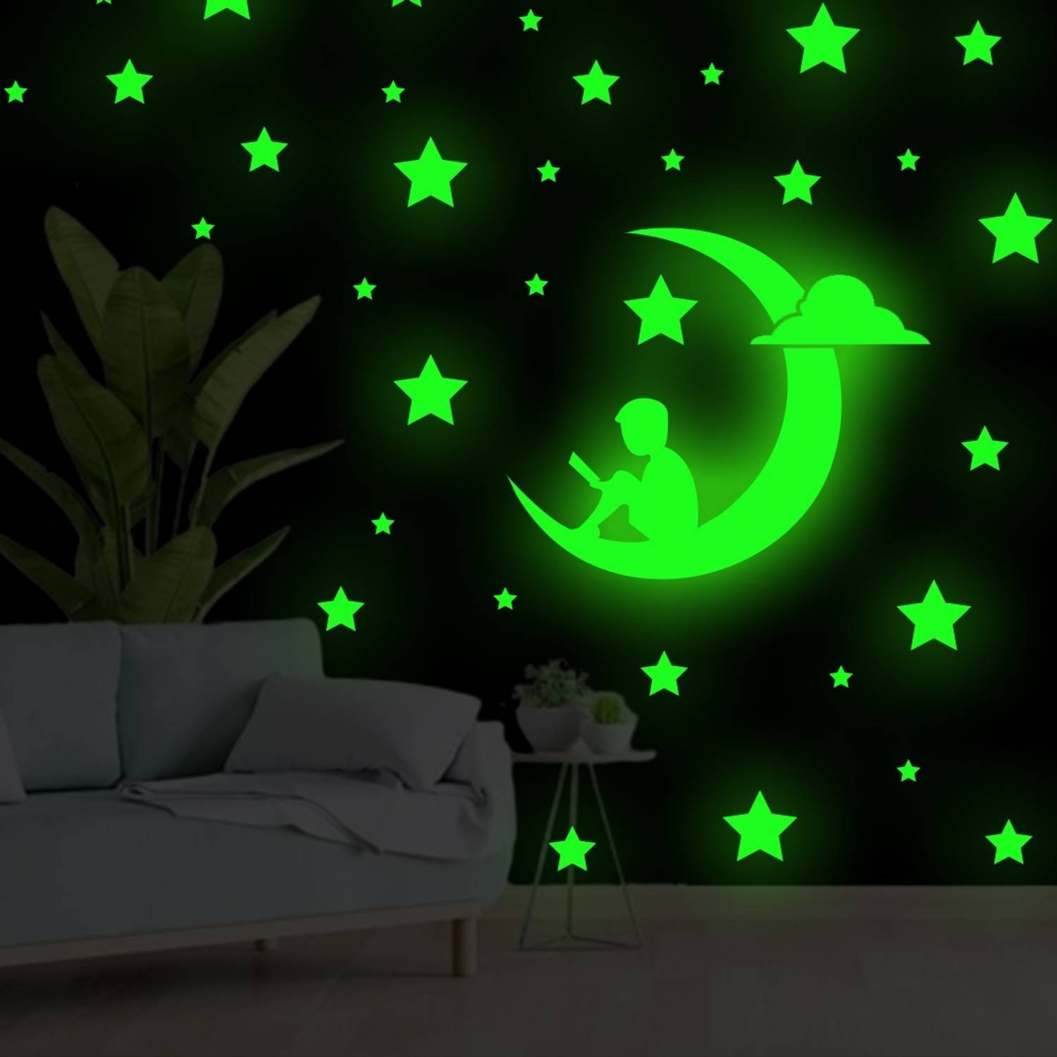 Ashamohar 30 cm Galaxy of Radium Star Moon Stickers for Bedroom, Radium Sticker, Stars Self Adhesive Sticker