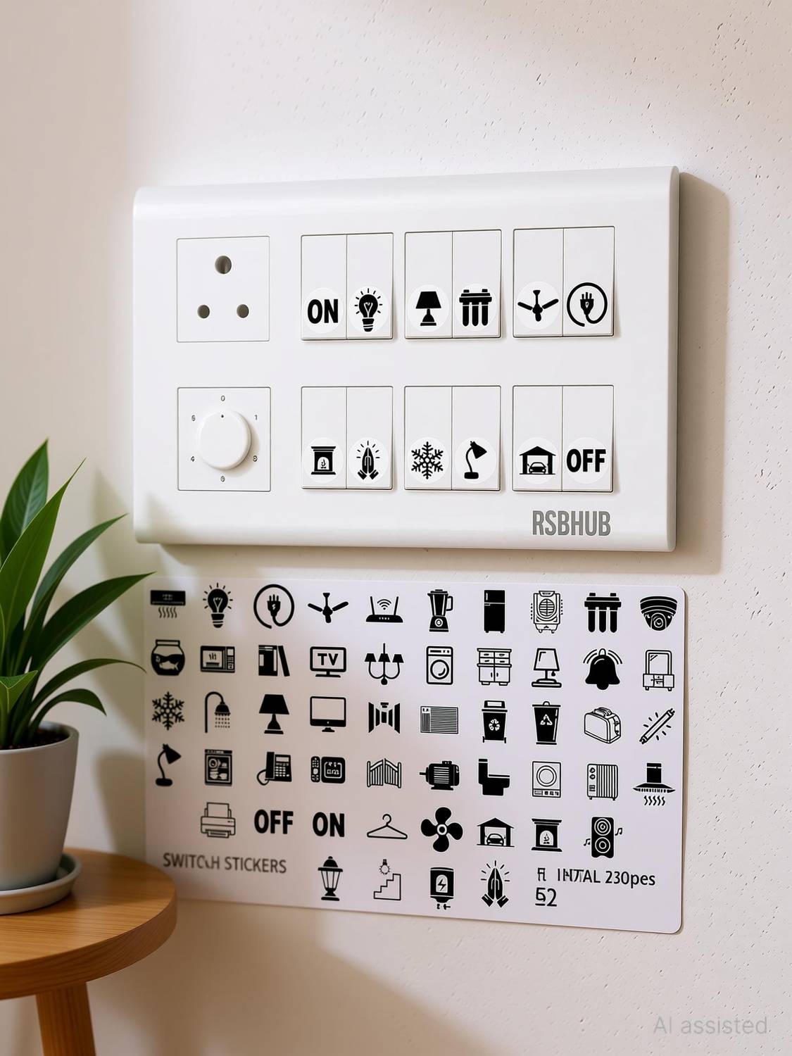 Arnema 1.5 cm Switch Board Stickers for Home and Office - 52 Pattern Self Adhesive Sticker