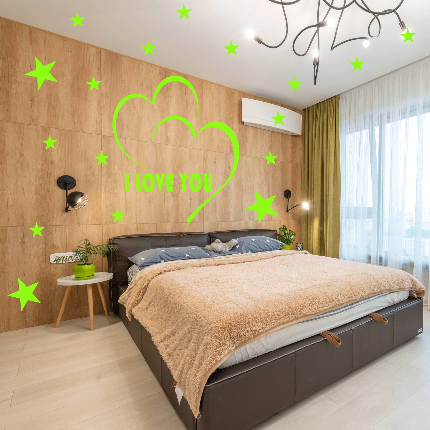Ashamohar 29 cm I Love You Star Moon Themed Beautiful Medium Galaxy of Stars Radium Night Self Adhesive Sticker