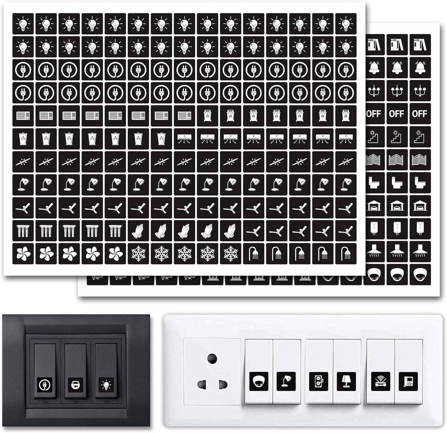 Arnema 1.5 cm Switch ID Stickers for Switch Boards, 46 Designs, (Black Theme vinyl Self Adhesive Sticker