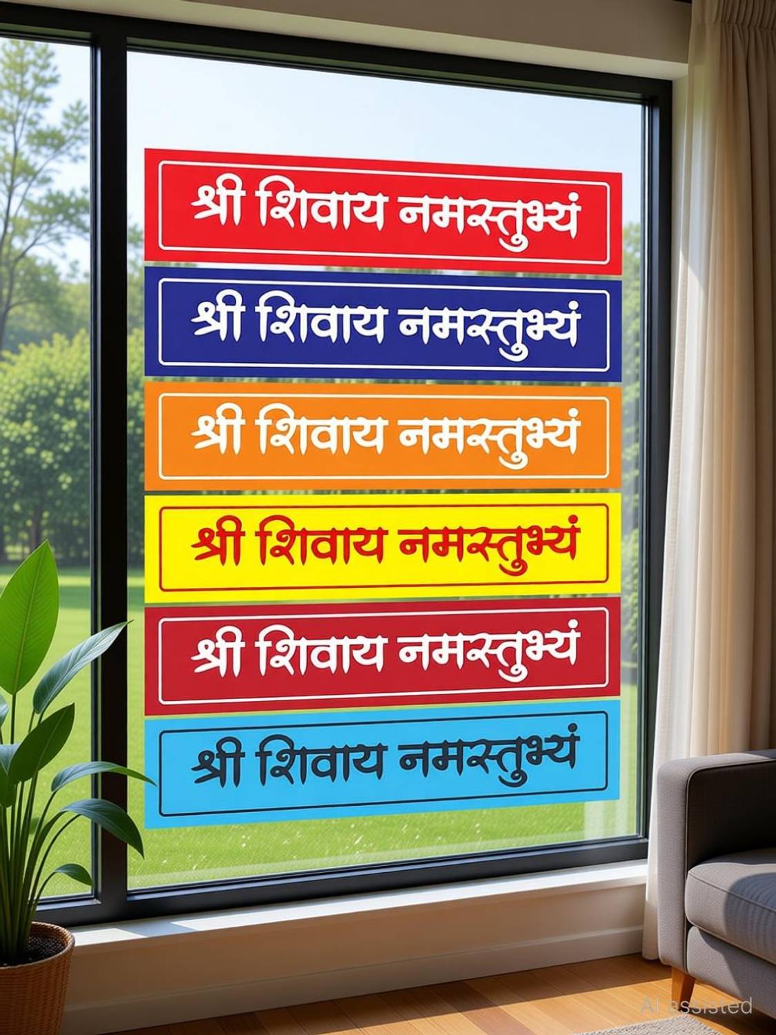 Arnema 30.5 inch SHREE SHIVAY NAMASTUBHYAM Religious Red, Blue, Maroon, Orange, Yellow Self Adhesive Sticker