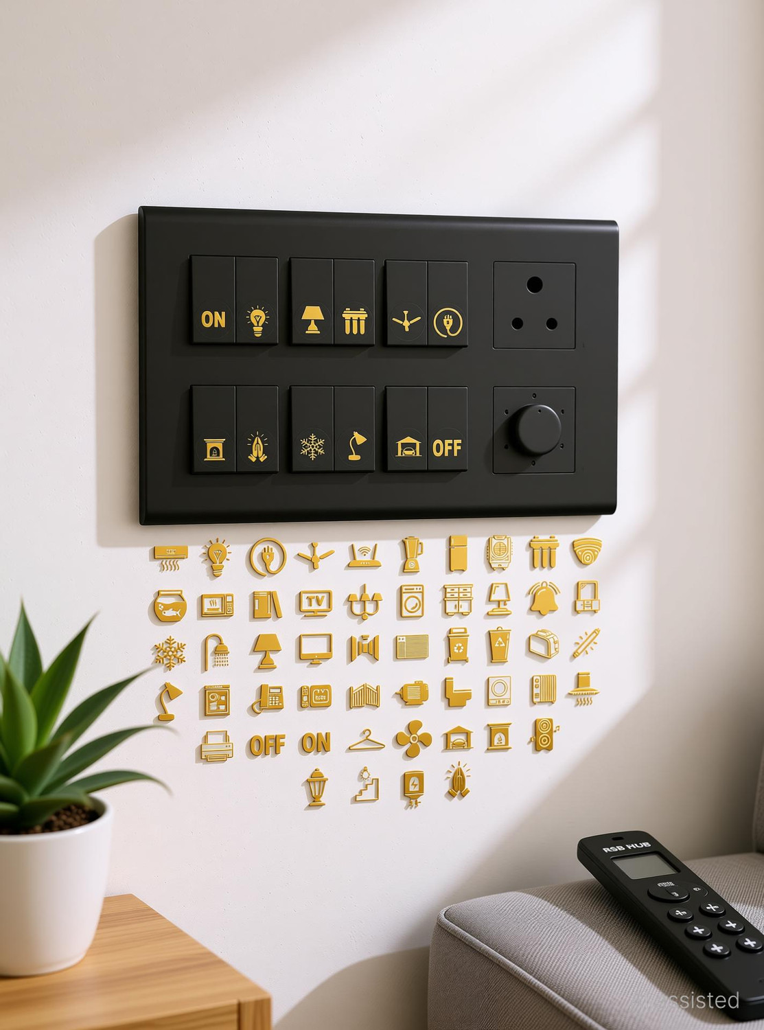 Image of RSB HUB 1.5 cm Premium Golden Holographic Foil Embossed Gold Switch Stickers Self Adhesive Sticker