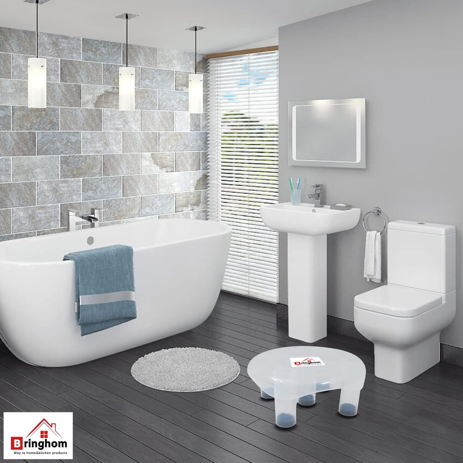 Image of Bringhom Rounded 5 Legs Bath Stool Patla /Chair Anti Skid Base for Bathroom, Kitchen (1Pc) Bathroom Stool