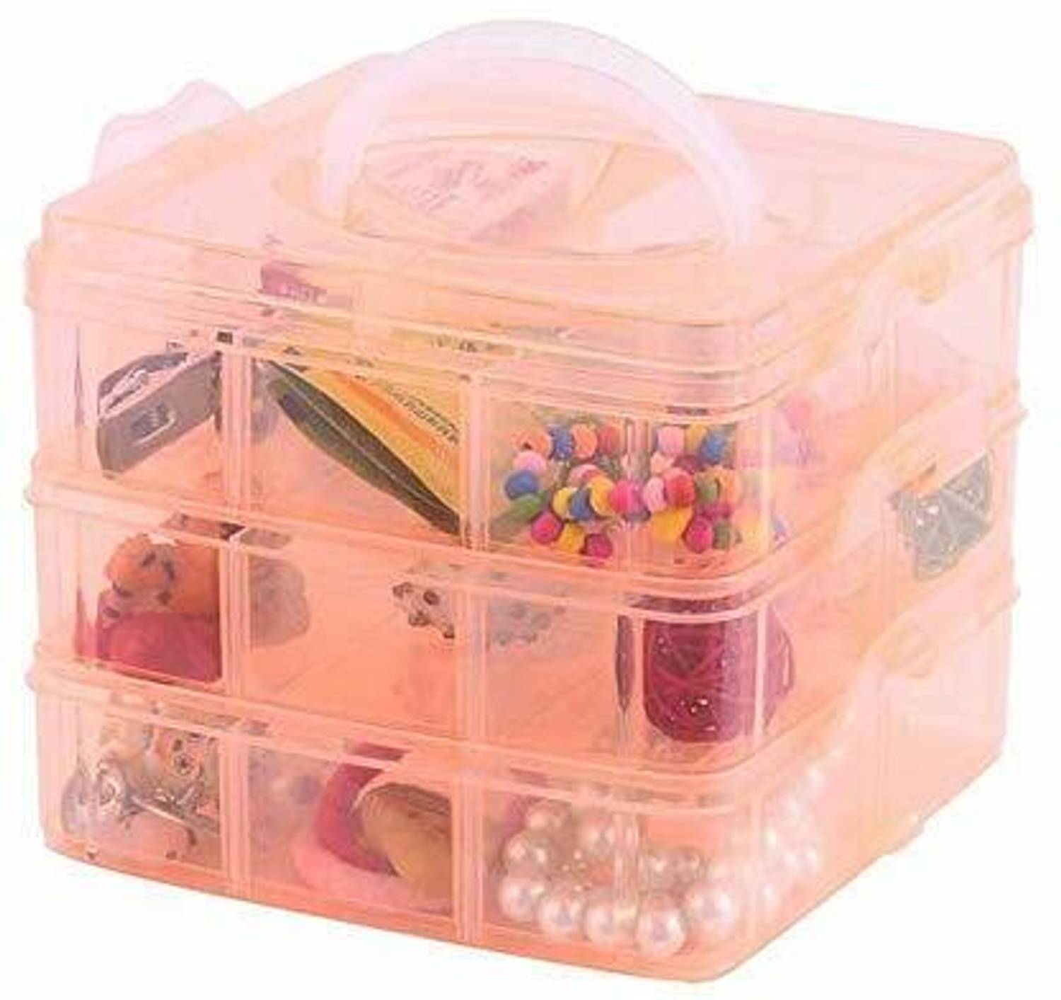AMMEDARSHAN 3-Layers 18 Grids Detachable Desktop Storage Box Clear Plastic Craft Beads Jewellery Storage Organizer Tool Box Case Jewellery Organizer Vanity Box