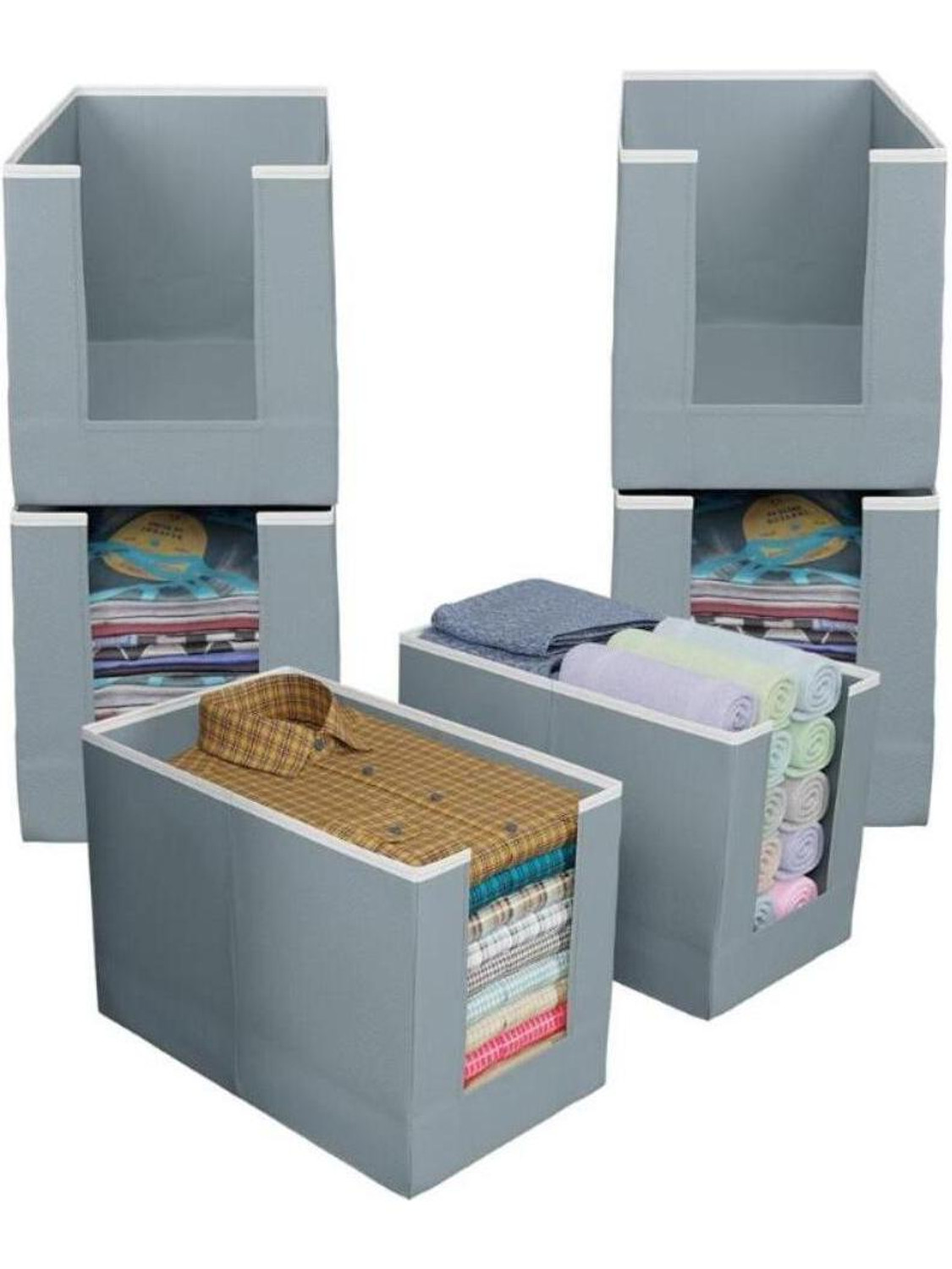 Image of IMCREATIONS 6 Pieces Non Woven Large Capacity Shirt Stacker Cloth Foldable & Stackable Cupboard Wardrobe /Closet Organizer with Handle For T-shirts, Shirts & Clothes