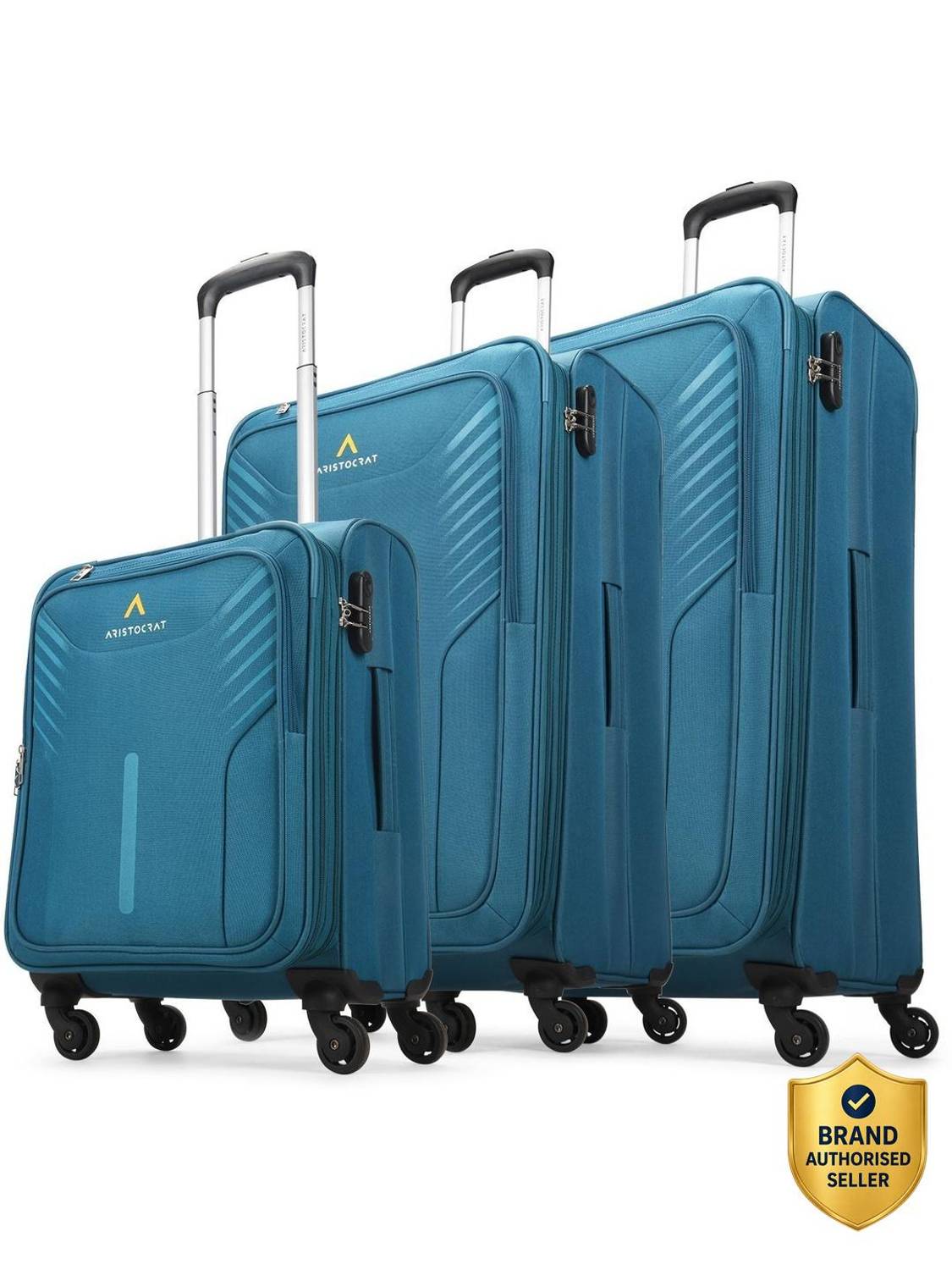 ARISTOCRAT SKYWAY 4W STR Set of 3 (Small 55cm| Medium 69cm| Large 79cm) (E) TEAL BLUE Expandable Cabin & Check-in Set 4 Wheels - 19 Inch
