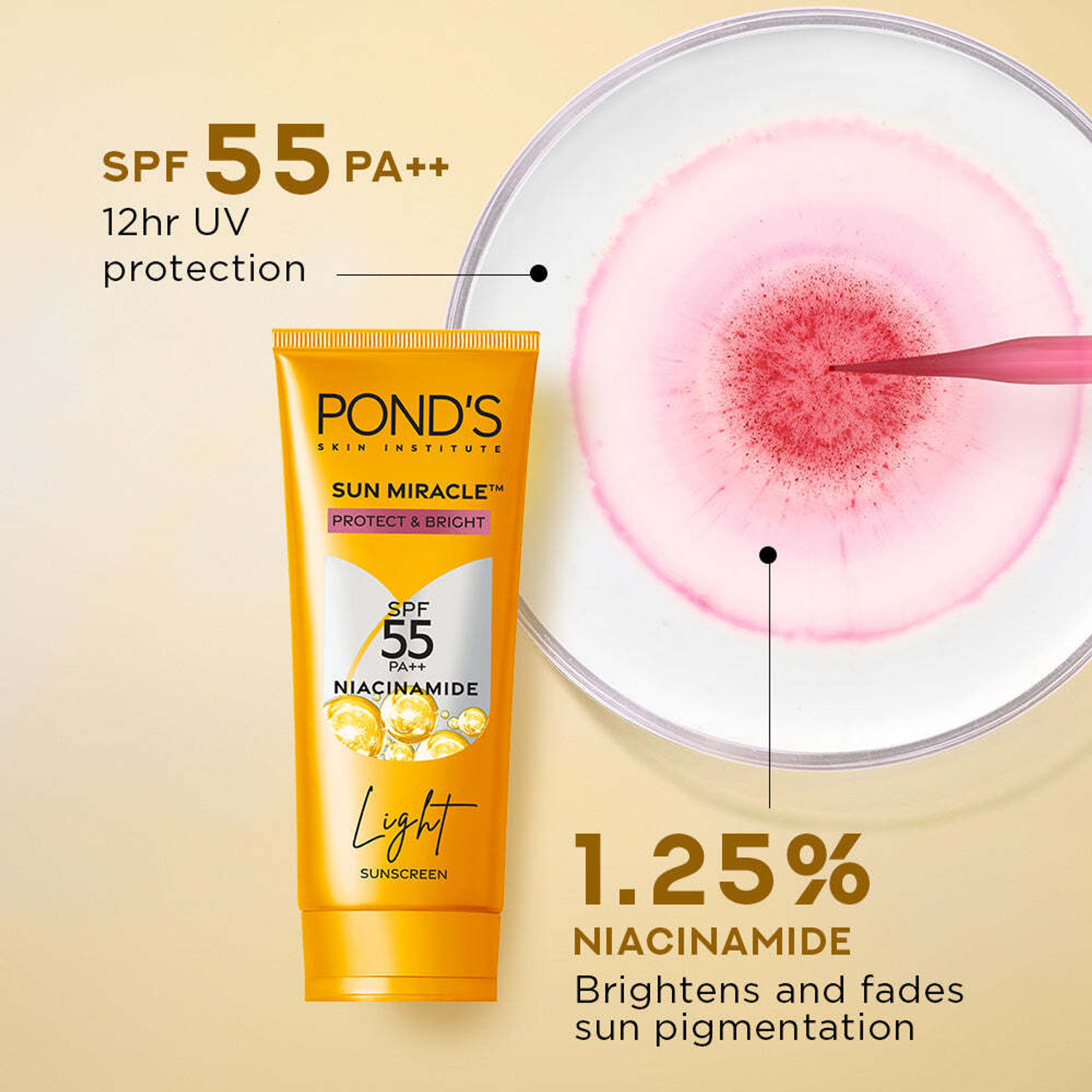Image of POND's Sunscreen - SPF SPF 55 PA++ PA++ Sun Miracle Protect & Bright With 3% Niacinamide 47g