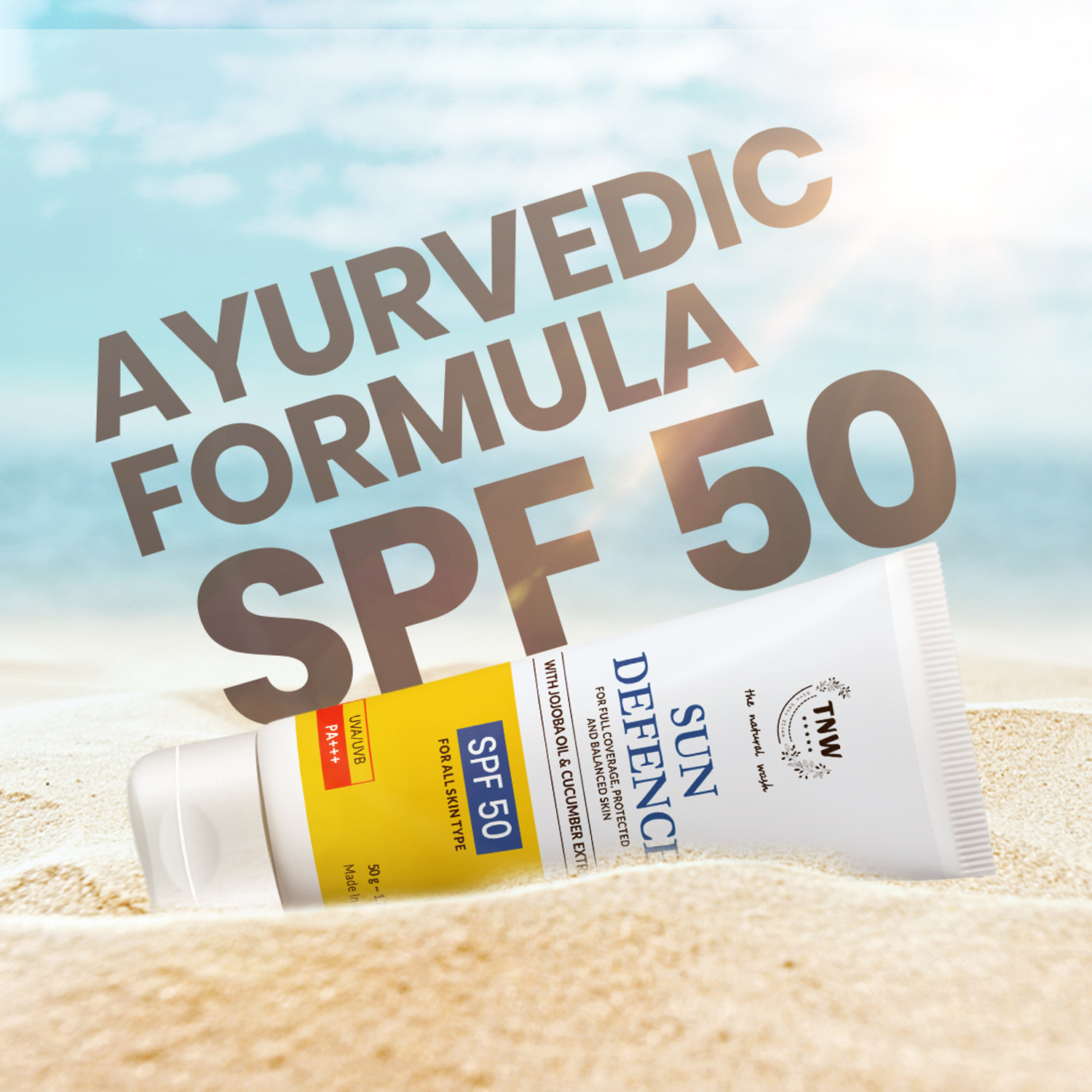 Image of TNW - The Natural Wash Sunscreen - SPF 50 PA++ Set of 2 Sun Defence SPF 50 Cream PA+++ | Non-Greasy, UV Protection