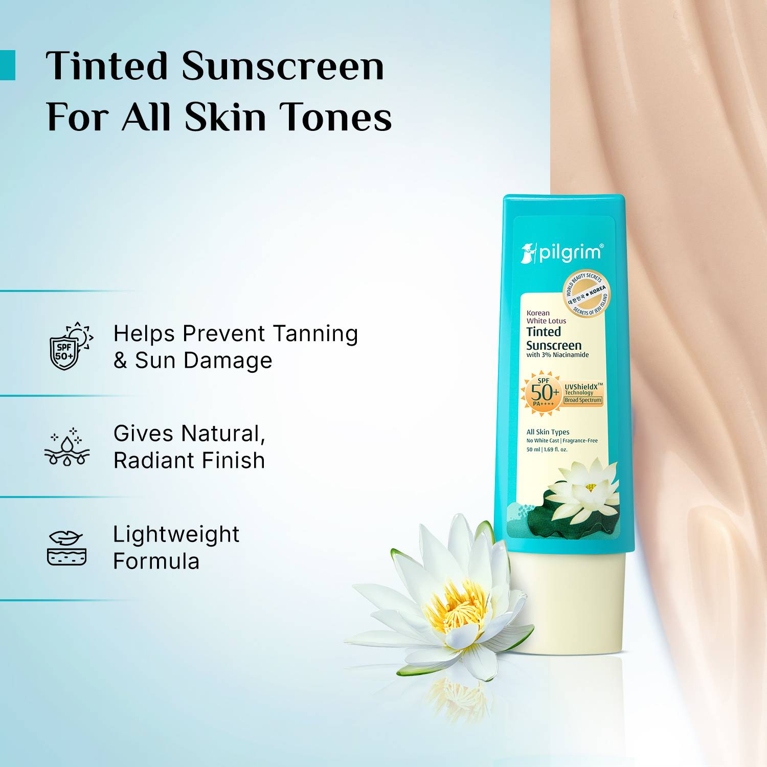 Pilgrim Sunscreen SPF 50+ PA++++ Tinted Niacinamide - Image 4