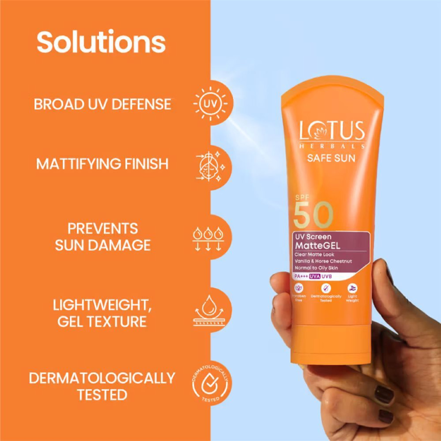 Image of LOTUS HERBALS Sunscreen - SPF 50 PA+++ Safe Sun UV Screen Matte Gel- SPF50