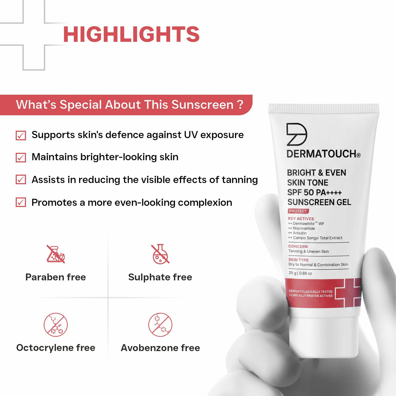 Image of Dermatouch Sunscreen - SPF 50 PA++++ Bright & Even Skin Gel with Niacinamide, Arbutin & UV Protection for Tone