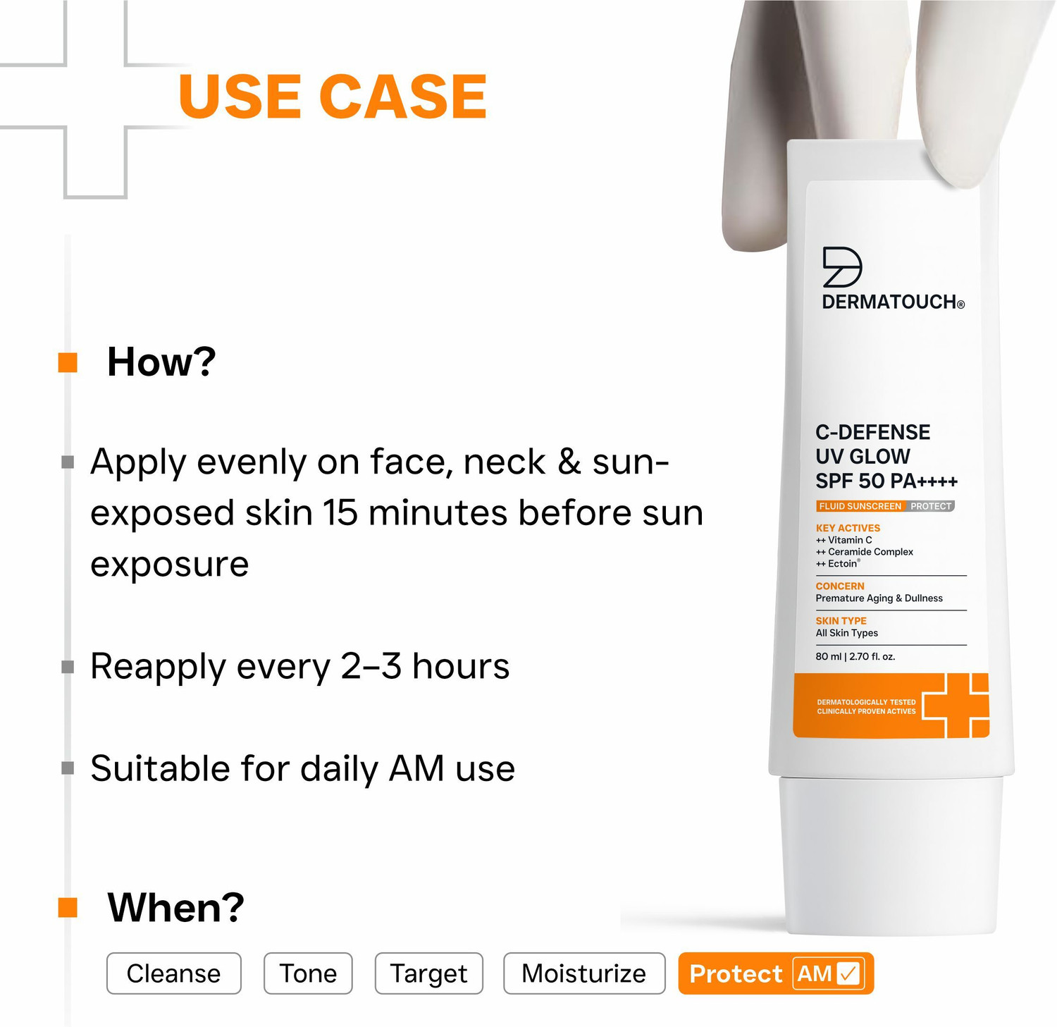 Image of Dermatouch Sunscreen - SPF 50 PA++++ C-DEFENSE UV GLOW Fluid Sunscreen|For Aging & Sunburn|In-Vivo & In-Vitro Tested|