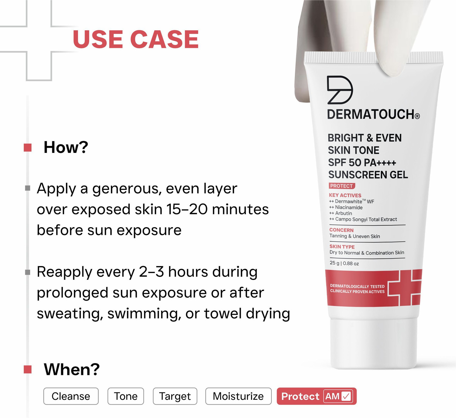 Image of Dermatouch Sunscreen - SPF 50 PA++++ Bright & Even Skin Gel with Niacinamide, Arbutin & UV Protection for Tone