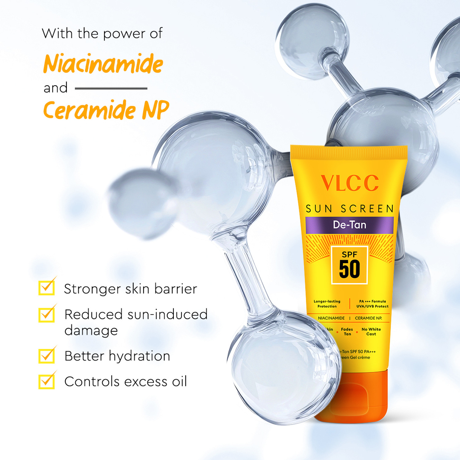 Image of VLCC Sunscreen - SPF 50 PA+++ De-Tan Sunscreen Gel Cream - For Sun Protection