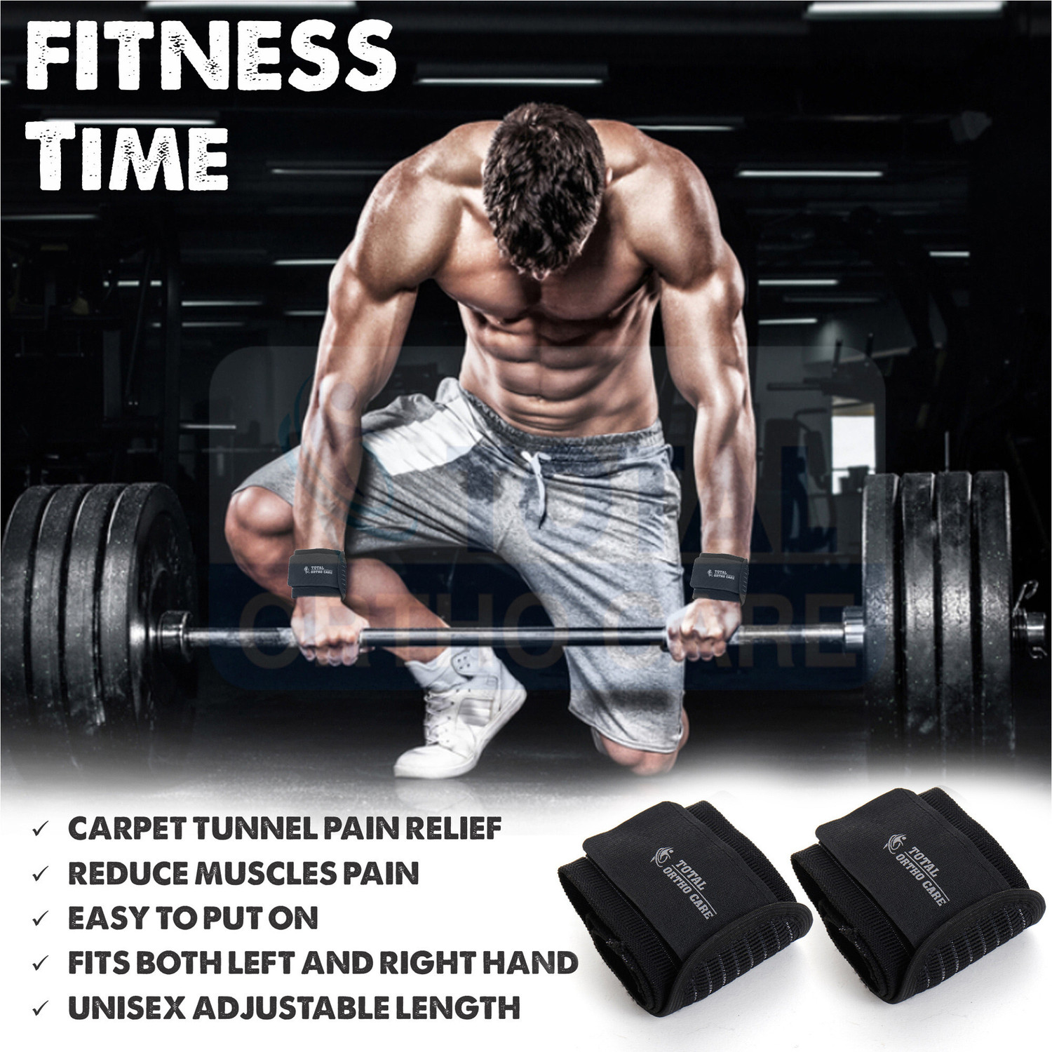 Image of Total Ortho Care Wrist Band Sports for Gym Exercise, Fitness Wrist band for Men, Women, ONE PAIR Wrist Support