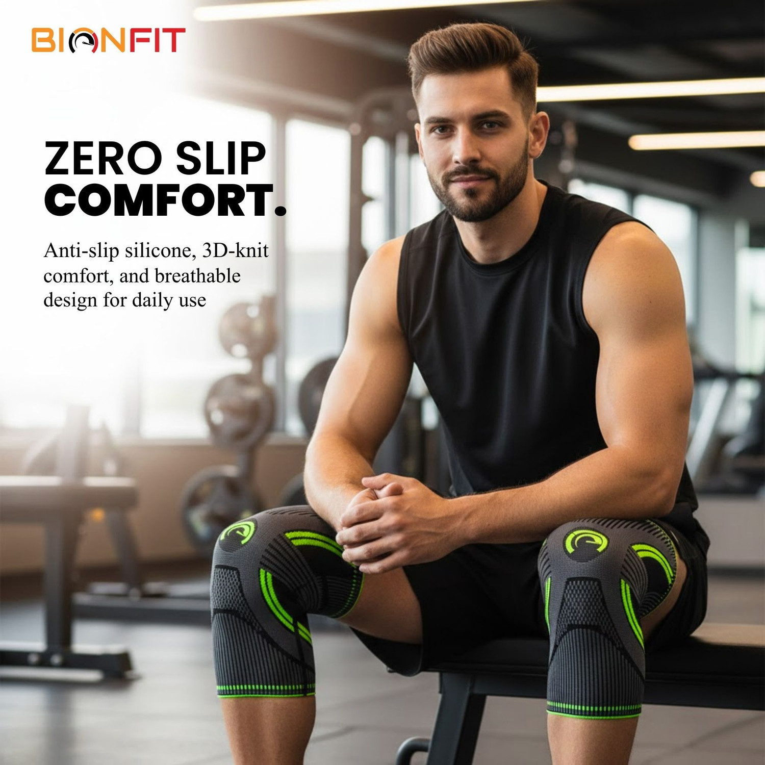 Image of BIONFIT Knee Support, Compression Sleeves for Athletes, Pain Relief & Injury Recovery Knee Support