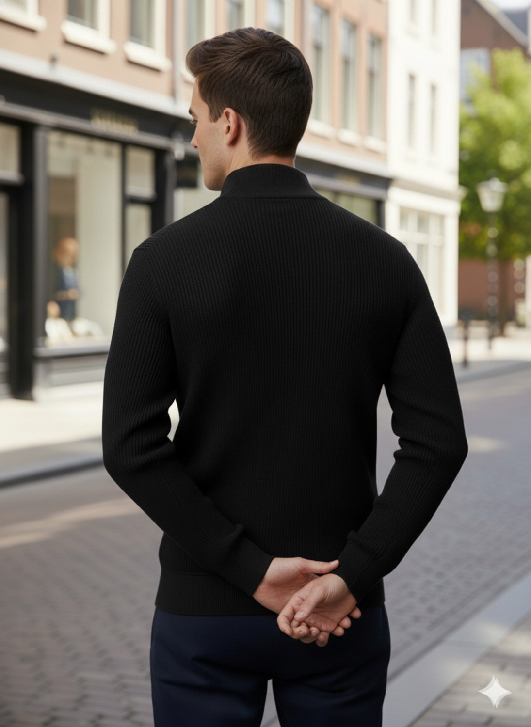 Image of FREAKS Woven High Neck Casual Men Black Sweater