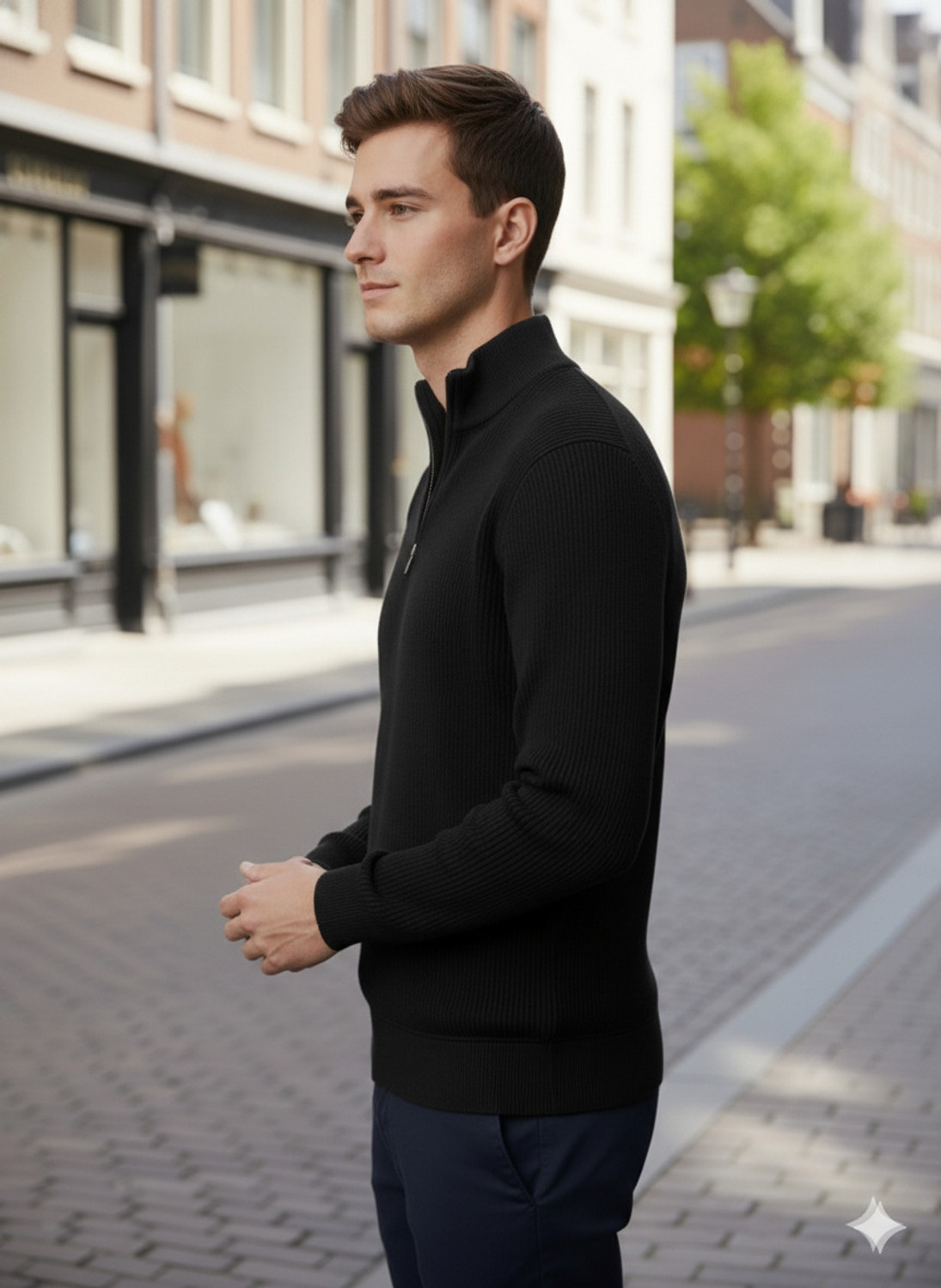 Image of FREAKS Woven High Neck Casual Men Black Sweater