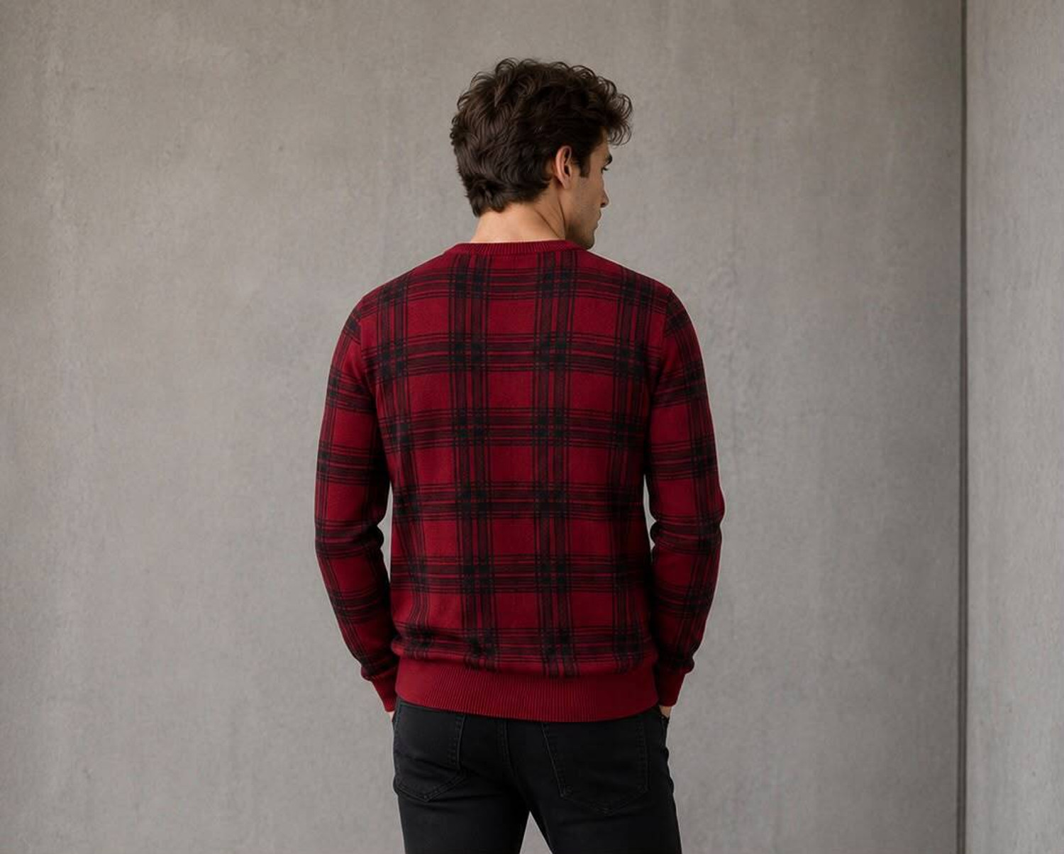 Image of METRONAUT Checkered Round Neck Casual Men Red, Black Sweater