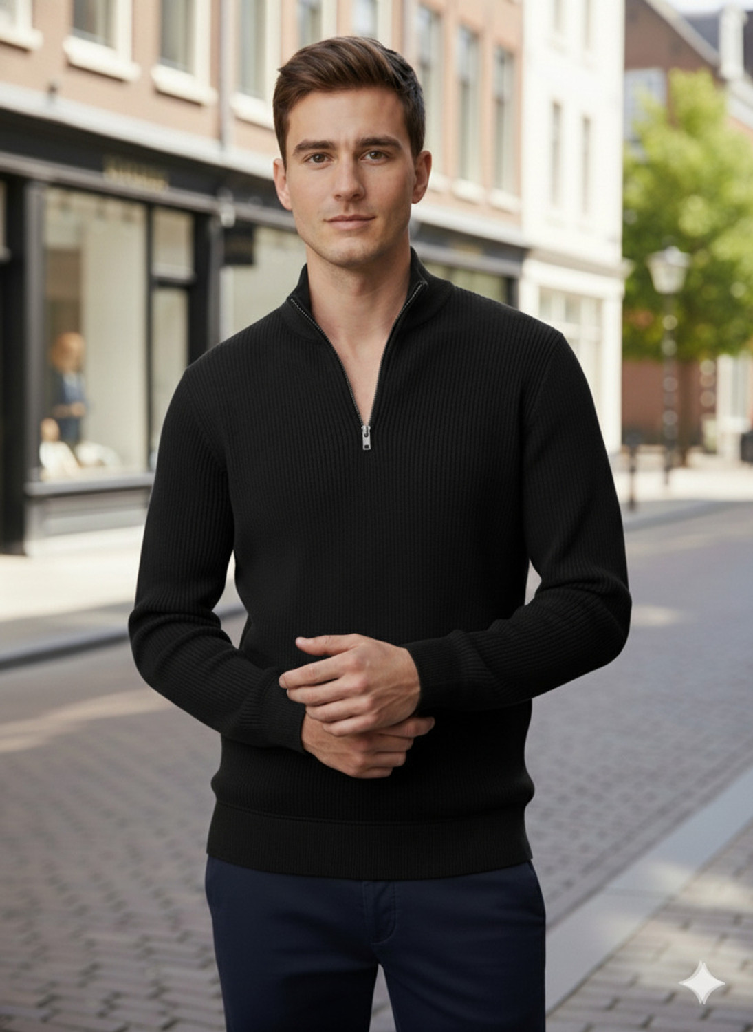 Image of FREAKS Woven High Neck Casual Men Black Sweater