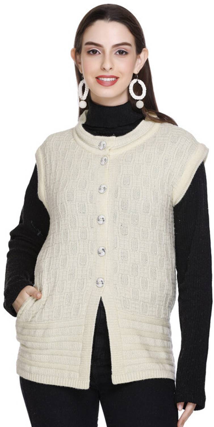 Afronaut Self Design Round Neck Casual Women Beige Sweater