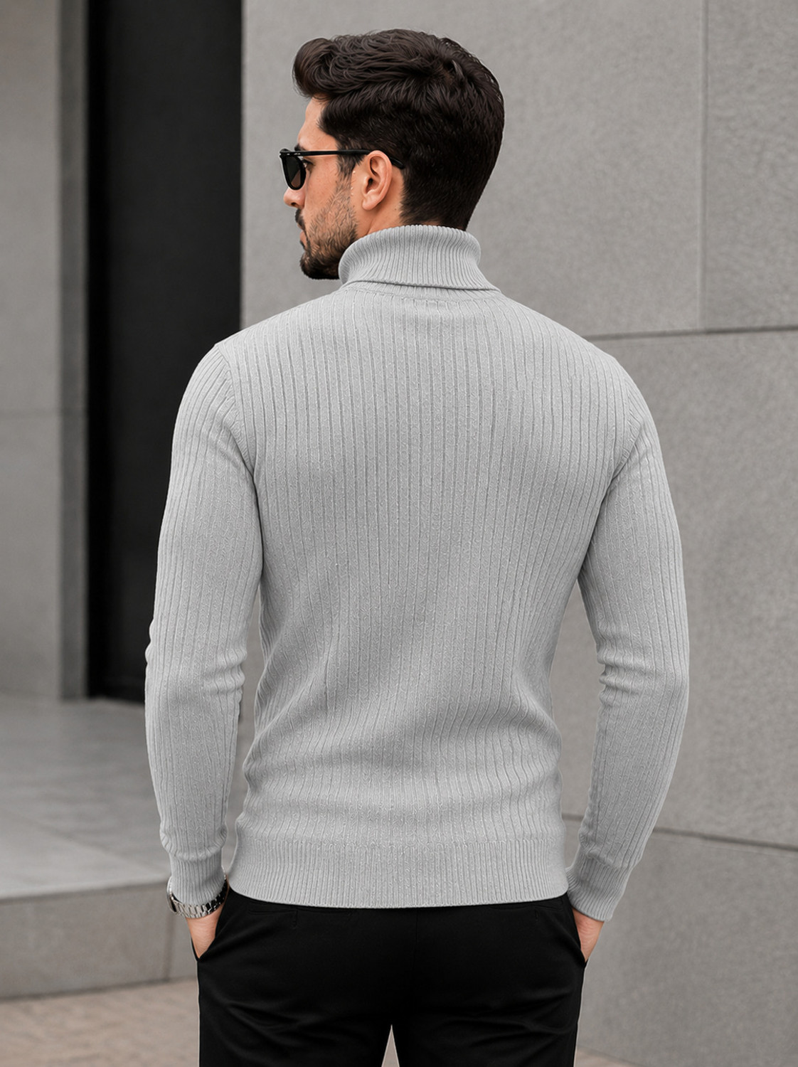 Image of Mack Jonney Men Self Design High Neck Grey Sweater