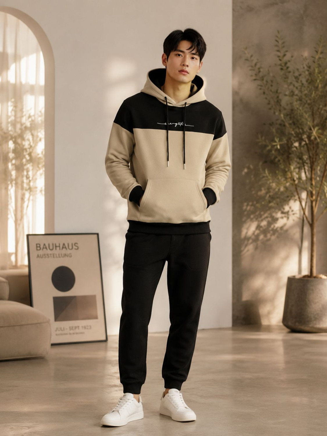 Image of TrendsTalk Men Full Sleeve Color Block Hooded Sweatshirt