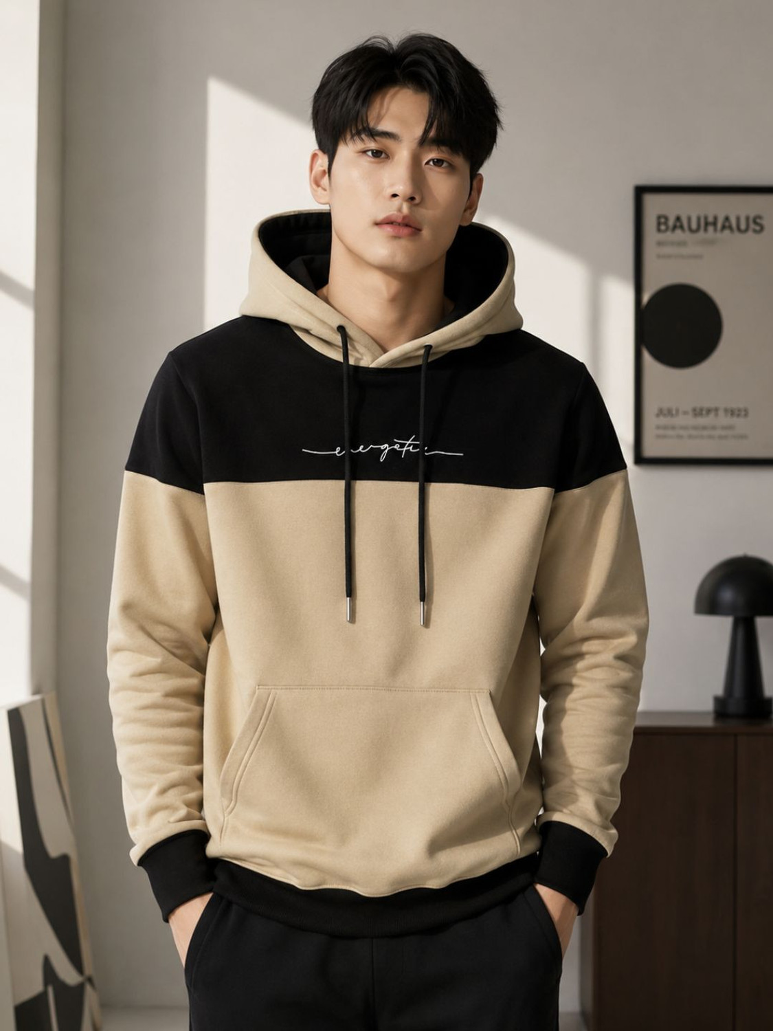 Image of TrendsTalk Men Full Sleeve Color Block Hooded Sweatshirt