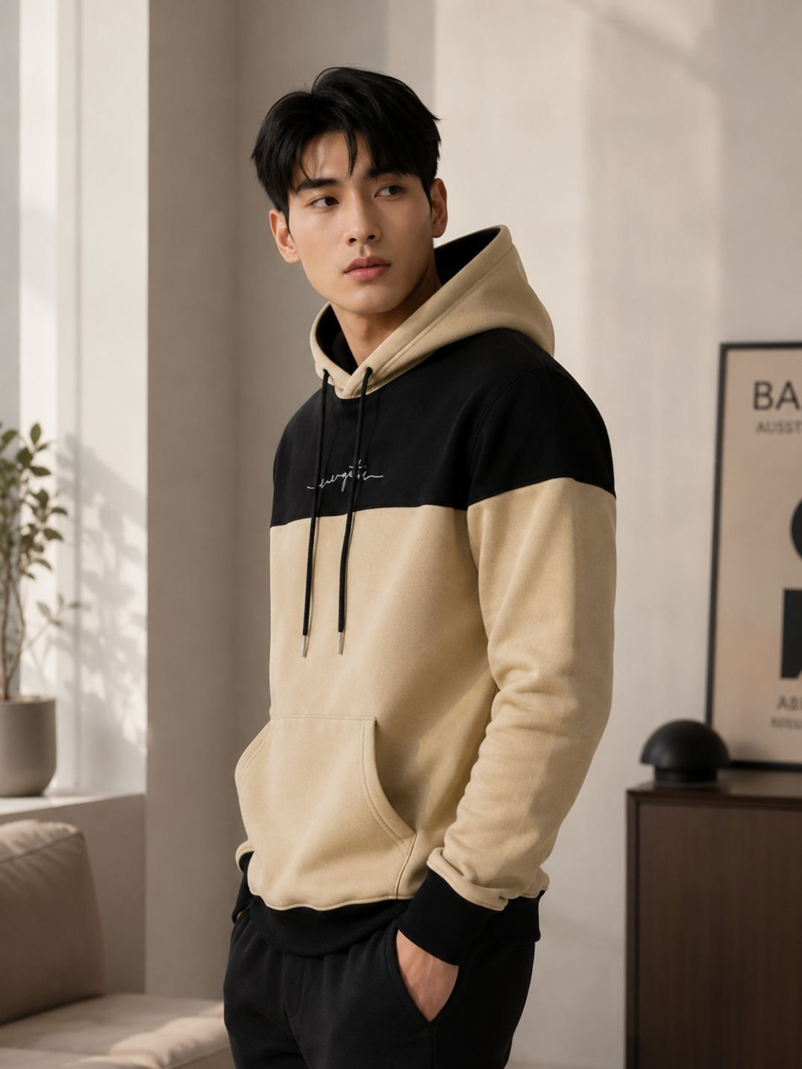 Image of TrendsTalk Men Full Sleeve Color Block Hooded Sweatshirt