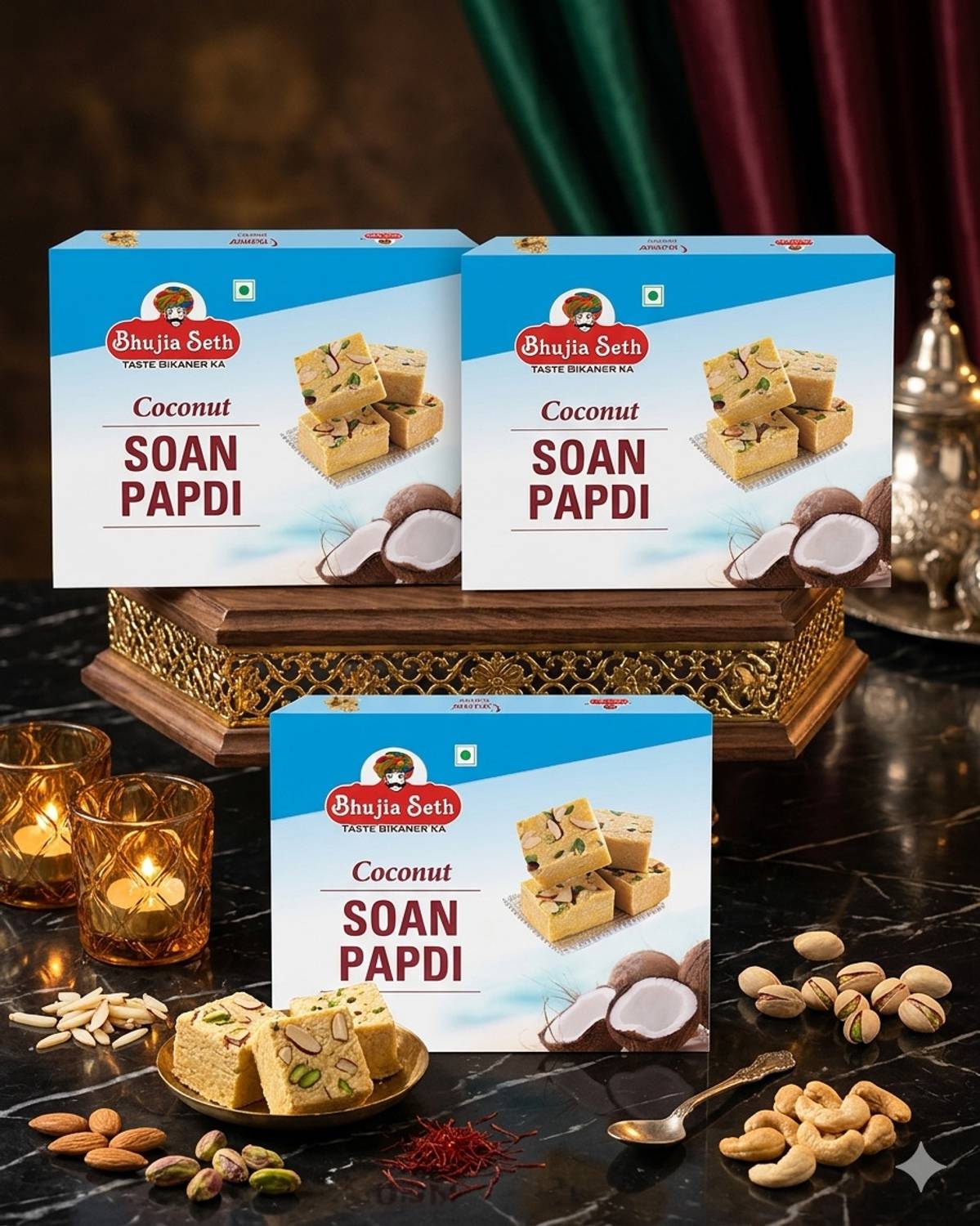 BHUJIYA SETH Coconut soan papdi combo pack 200 gm x 3 box