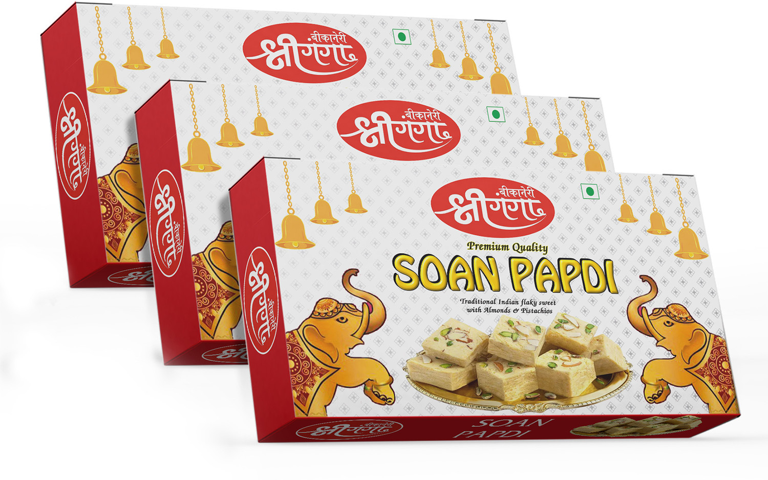 Image of Bikaneri Shree Ganga Soft and Flaky Soan Papdi,1.2Kg Delicious Traditional Bikaneri Sweet, Mithai Box