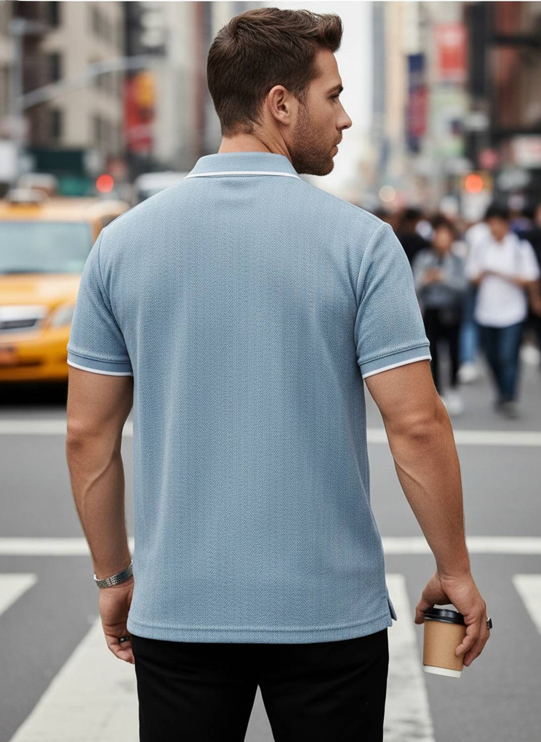 MACK JONNEY Men Blue Polo Neck T-Shirt - Image 4