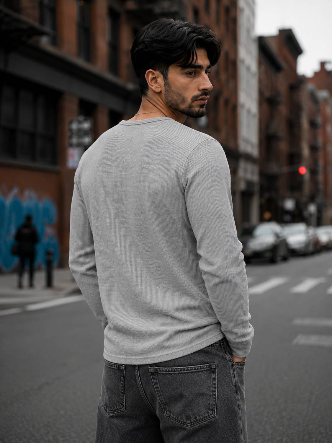 NOOK Men Grey Henley Neck T-Shirt - Image 2