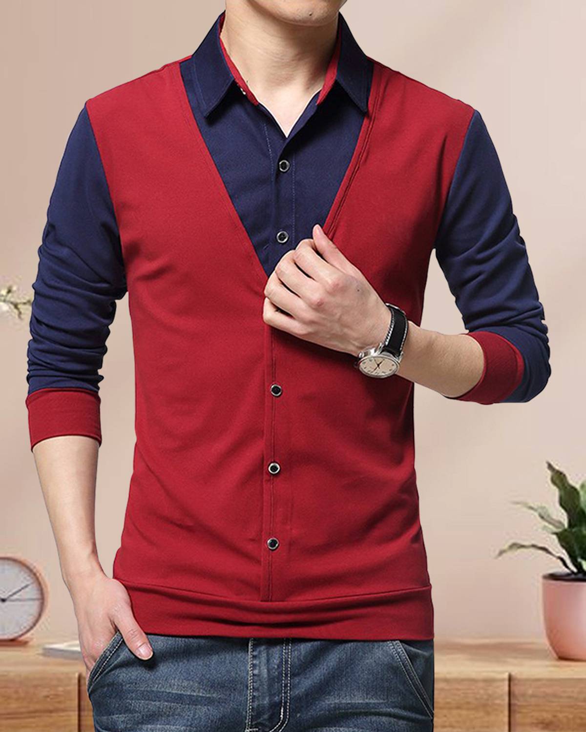 EyeBogler Men Regular Fit Checkered Hood Collar Casual Shirt