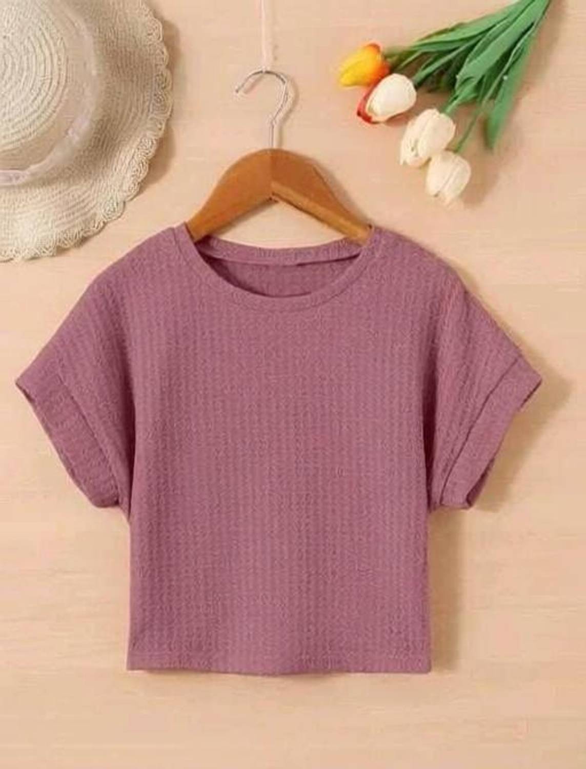 RKK COLLECTION Self Design Women Round Neck Pink T-Shirt