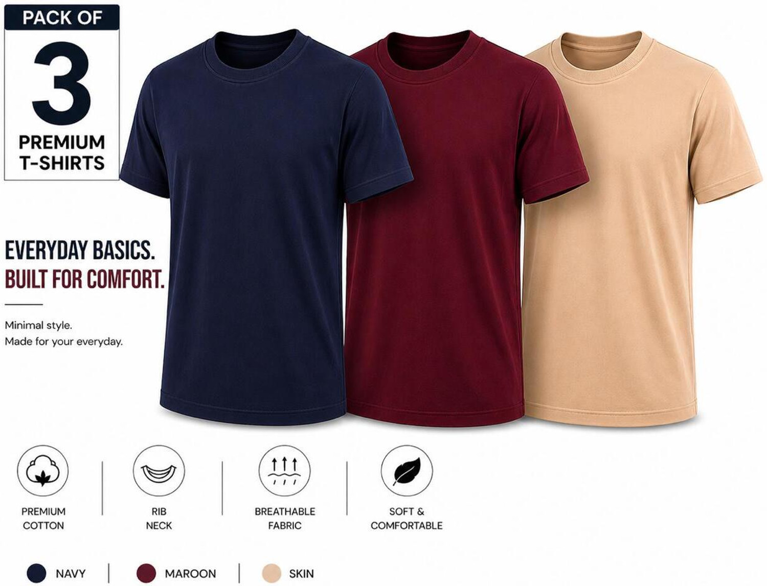 Image of MAHA Solid Men Round Neck Multicolor T-Shirt
