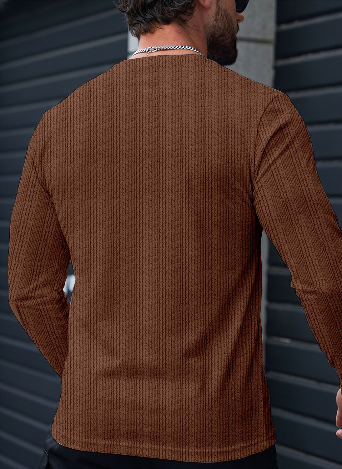 Image of COMBRAIDED Self Design Men Round Neck Brown T-Shirt
