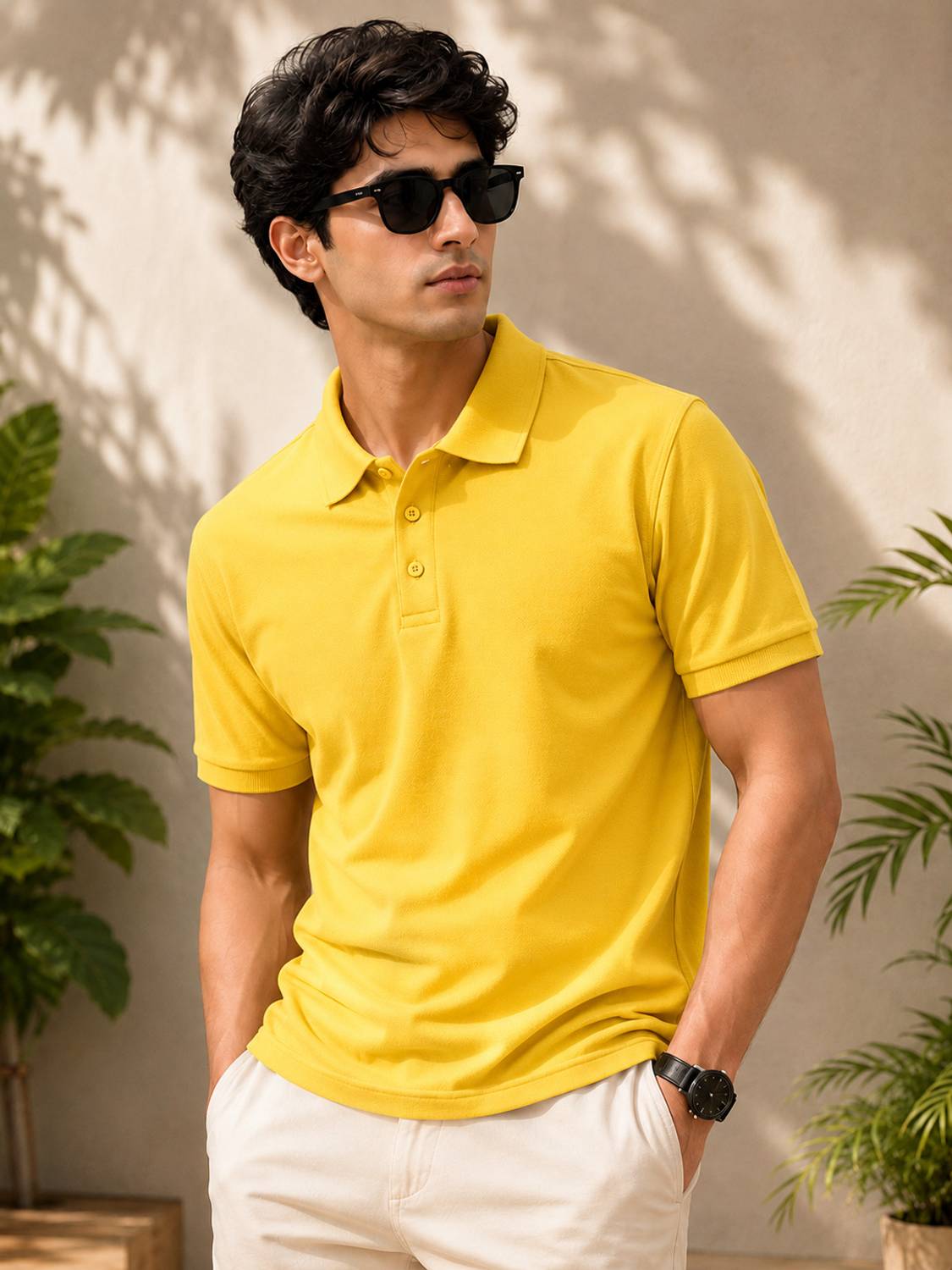 COTFYNE Men Yellow Polo Neck T-Shirt - Image 1