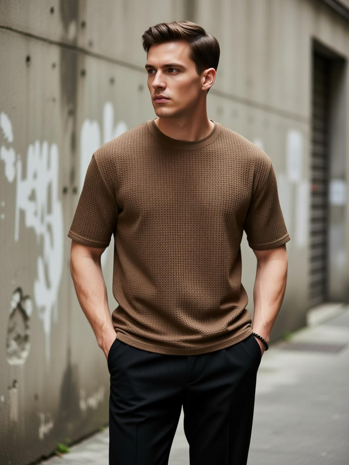 Image of THE NEXT LEVEL Self Design Men Brown T-Shirt