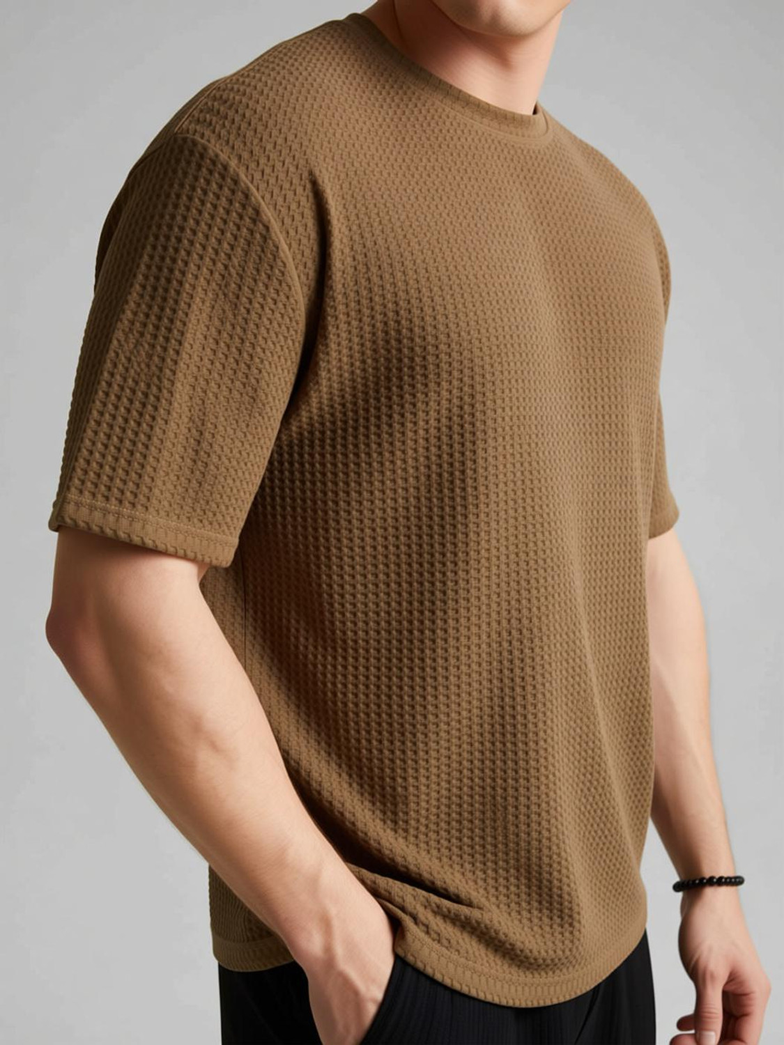 Image of THE NEXT LEVEL Self Design Men Brown T-Shirt