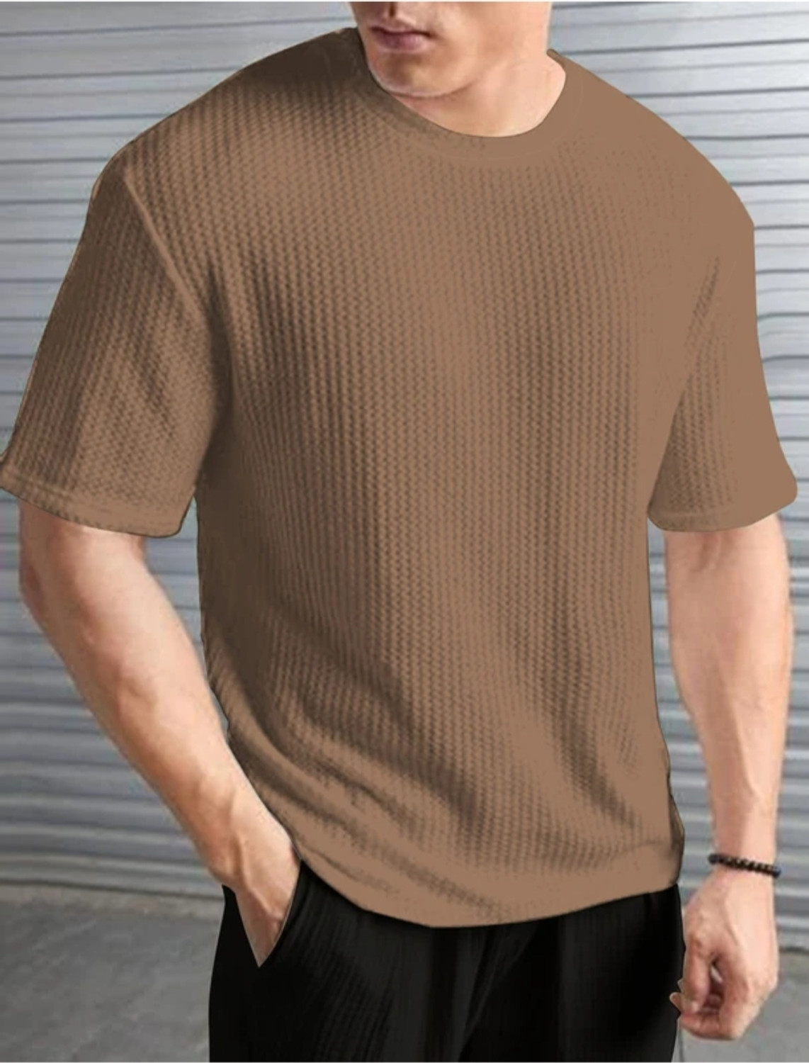 Image of THE NEXT LEVEL Self Design Men Brown T-Shirt