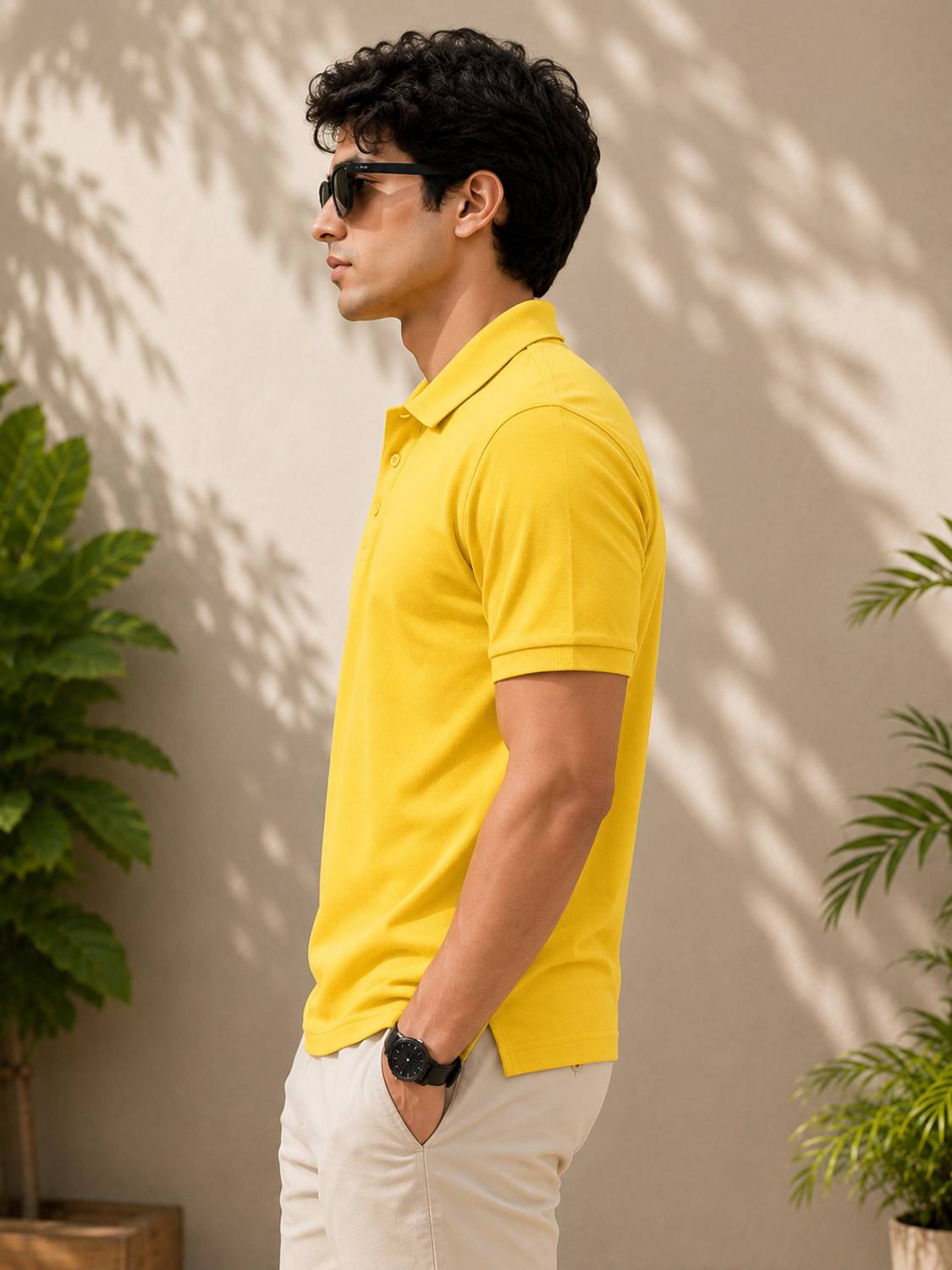 COTFYNE Men Yellow Polo Neck T-Shirt - Image 3