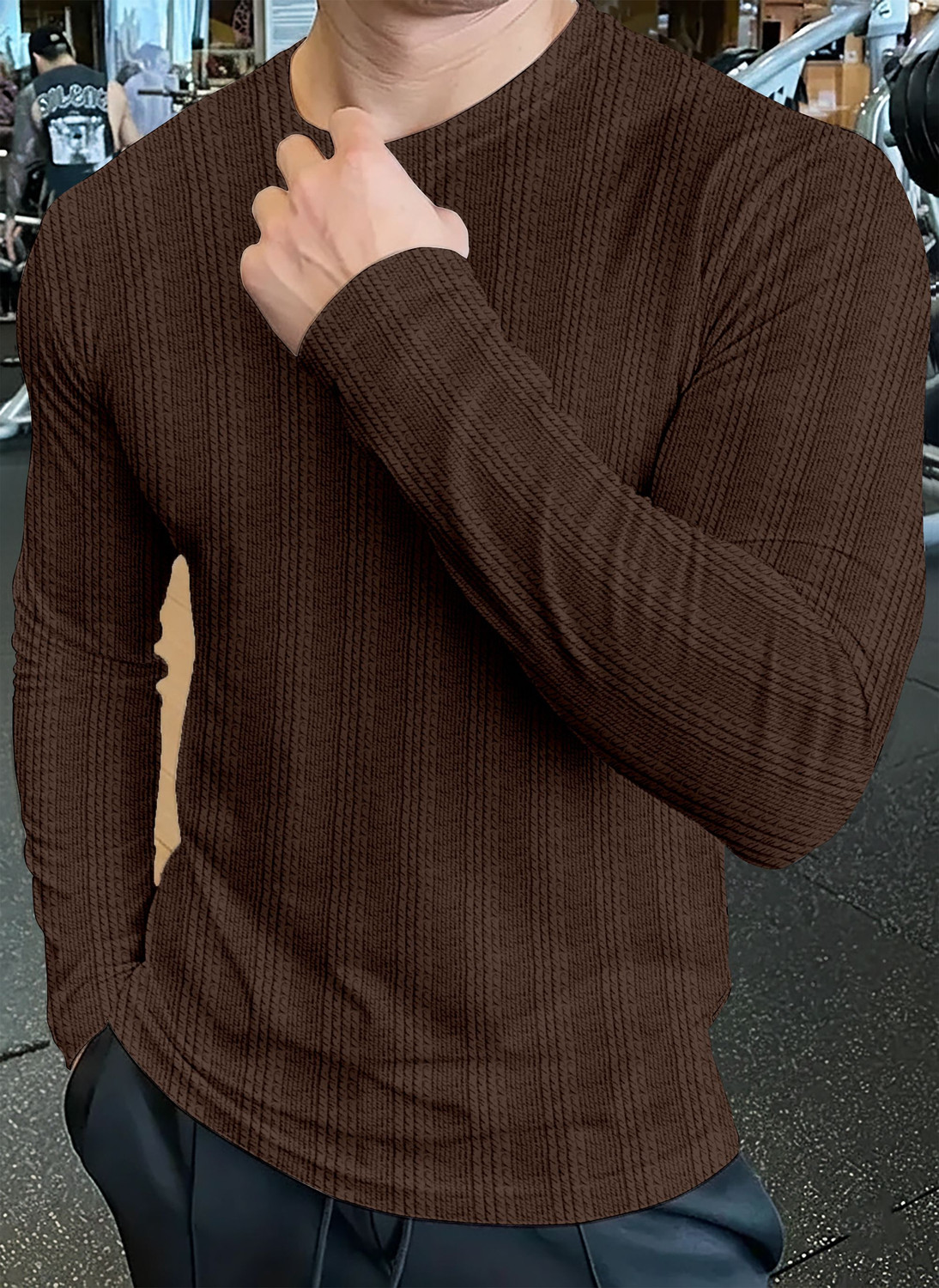 Image of mozero Self Design Men Round Neck Brown T-Shirt