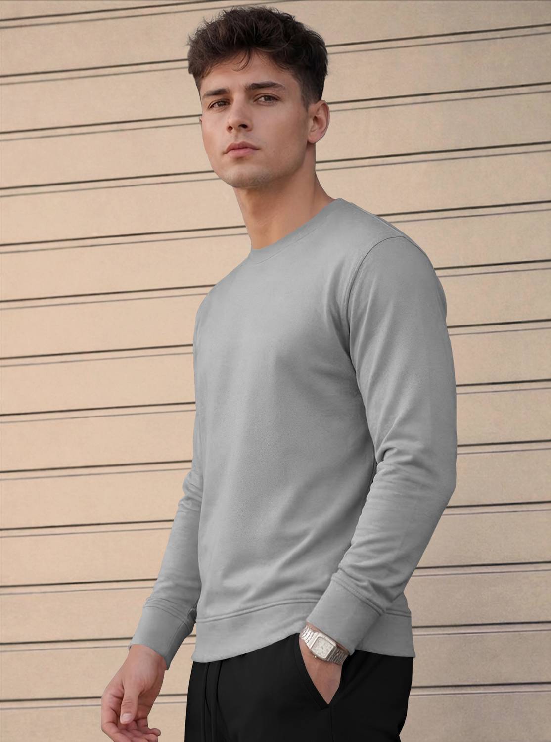 MADBROS Solid Men Round Neck Grey T-Shirt - Image 3