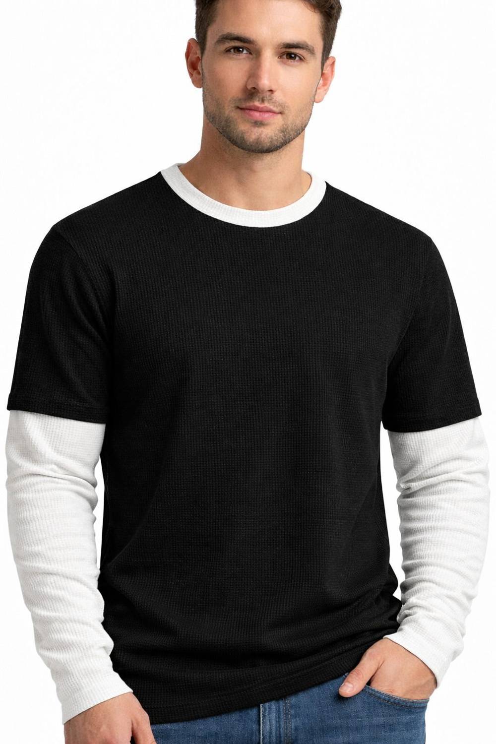 AZIZAN Black Men Crew Neck T-Shirt