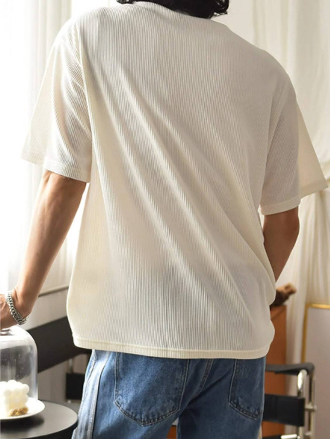RUNNING MACHINE Men's Striped White Round Neck T-Shirt - Image 2