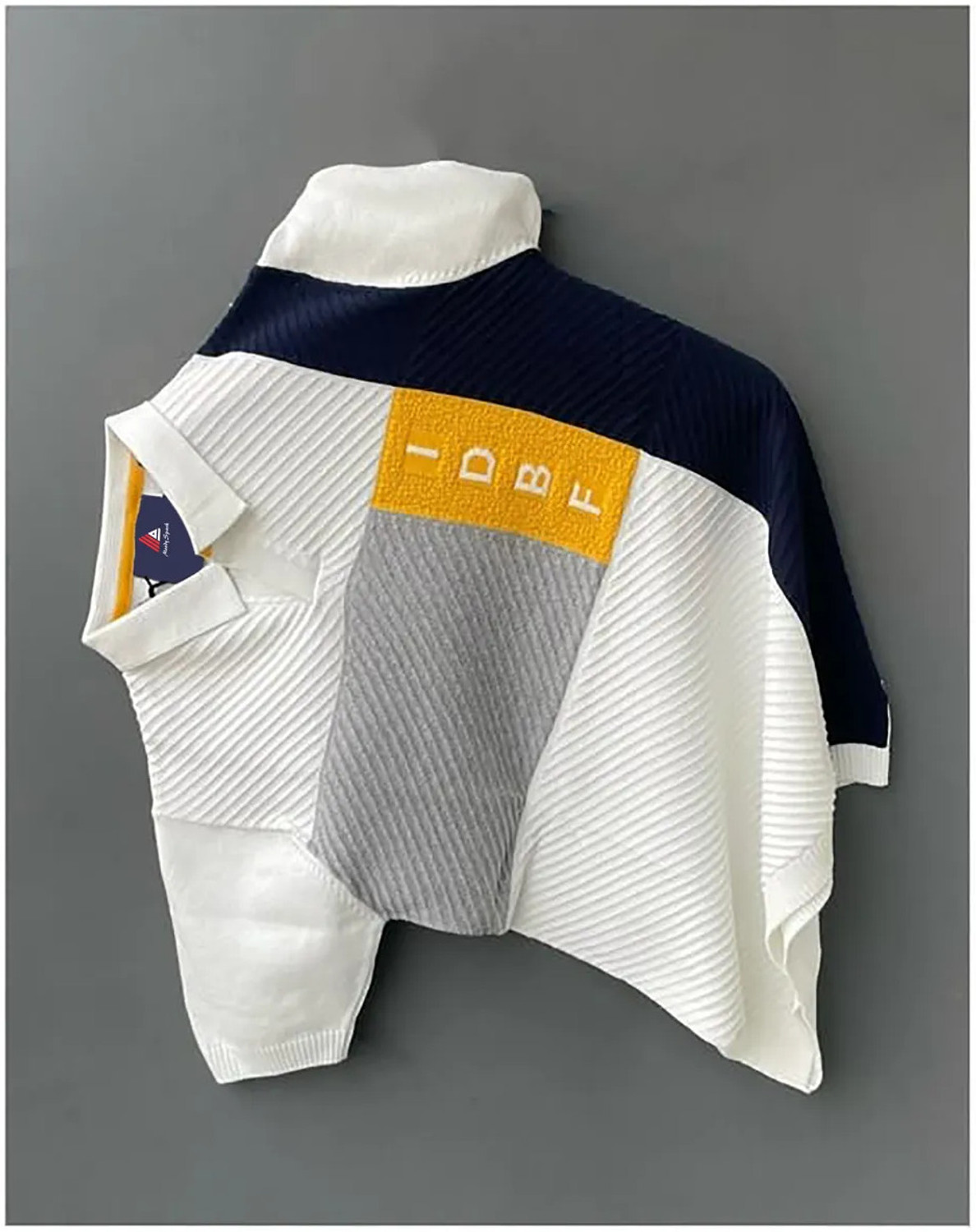 Image of ARAAVI Colorblock Men Polo Neck White, Grey, Blue T-Shirt